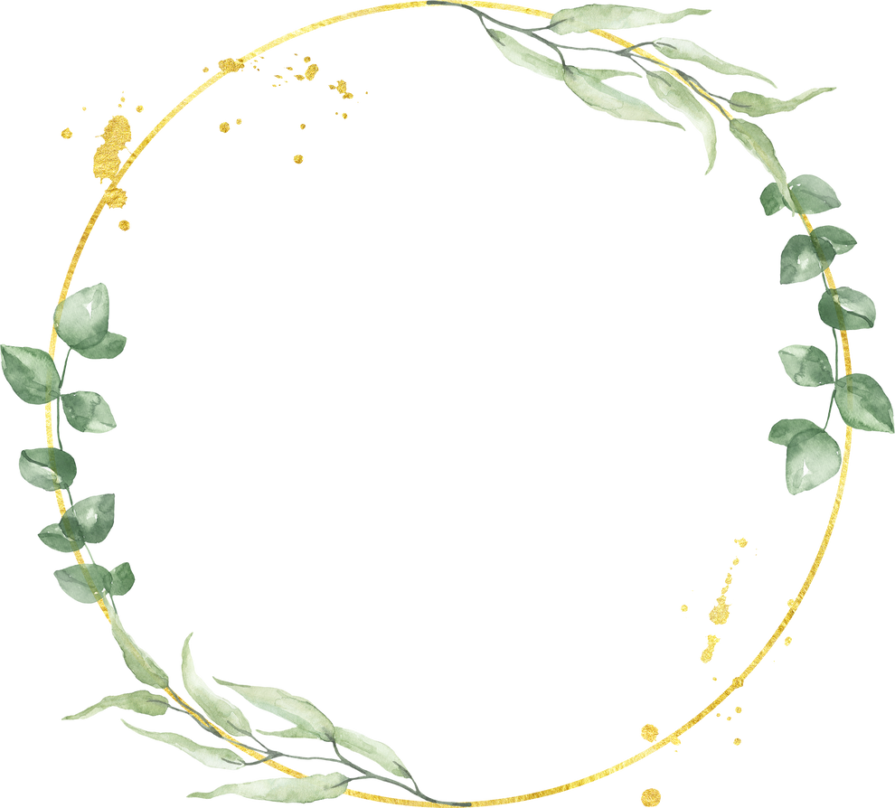 Green foliage frame. Watercolor eucalyptus and greenery wreath with golden hoop